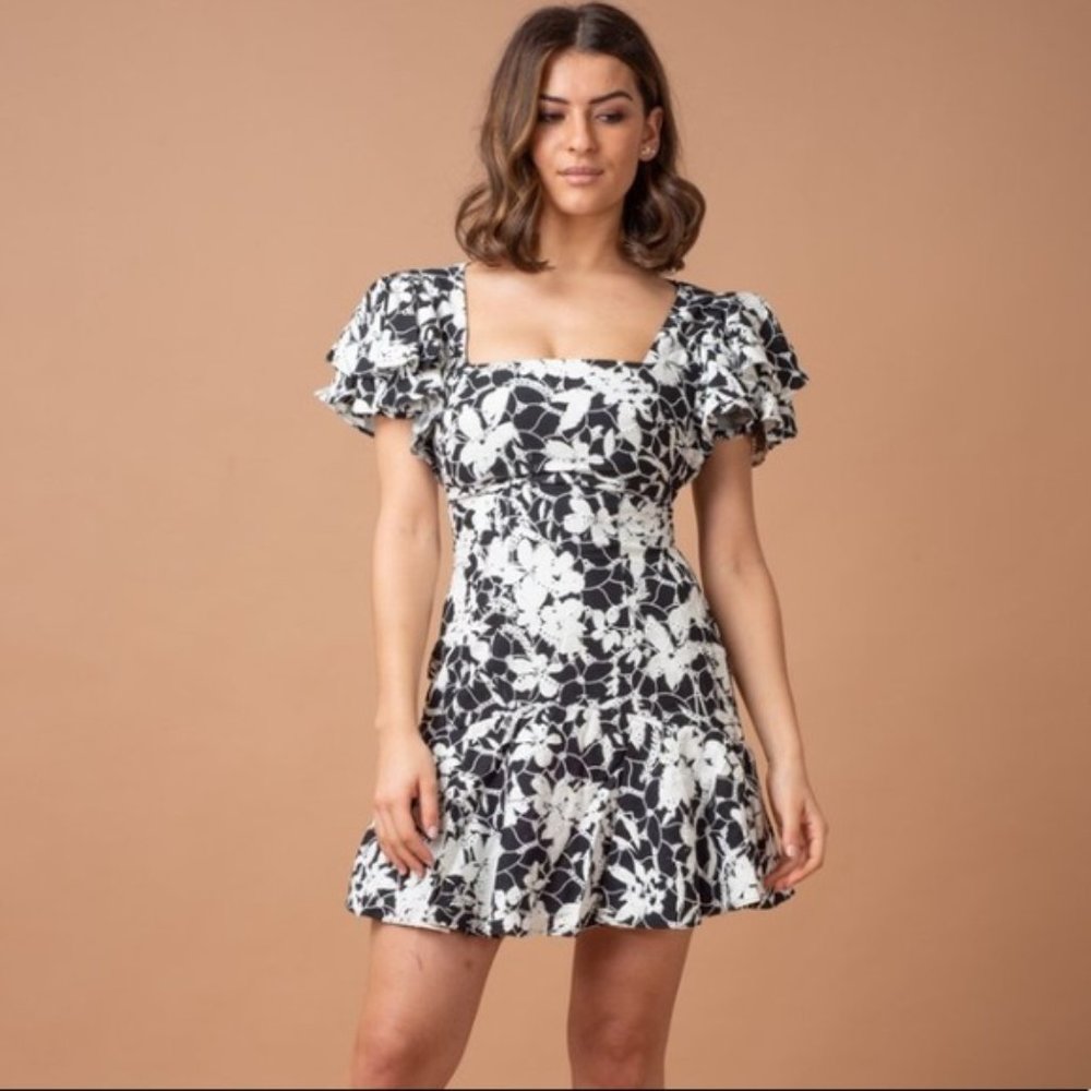 Talulah Black/White Floral Flounce Dress